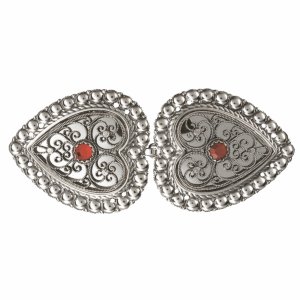 Beltespenne til skinnlist med raud stein, oksidert