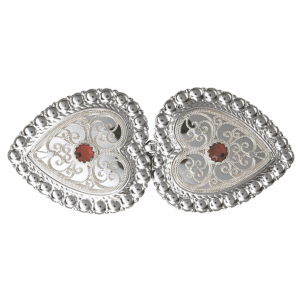 Beltespenne til skinnlist med raud stein, kvit