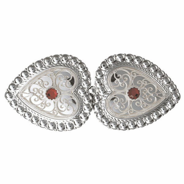 Beltespenne til skinnlist med raud stein, kvit