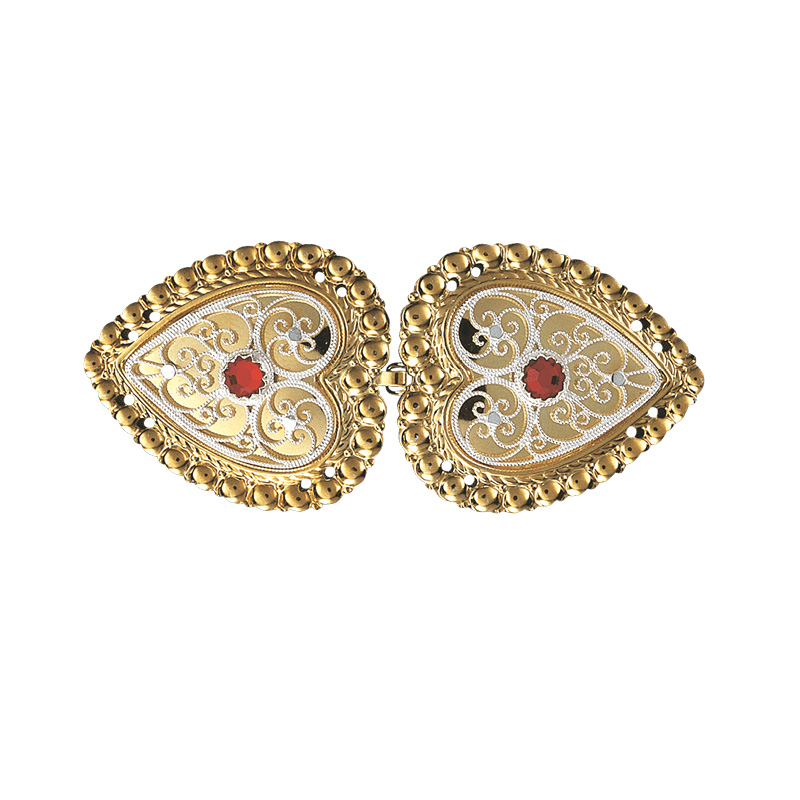 Beltespenne med raud stein og syhol, forgylt/kvit - Bilde 1