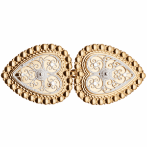 Beltespenne til skinnlist med kruser, forgylt/kvit