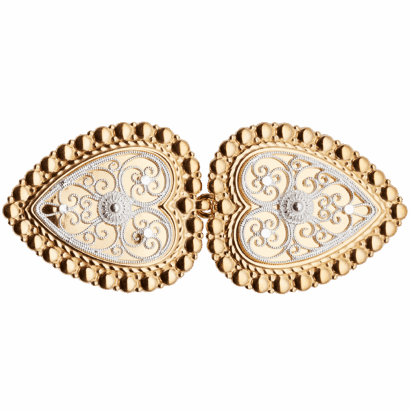 Beltespenne til skinnlist med kruser, forgylt/kvit