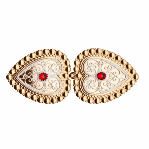 Beltespenne til skinnlist med raud stein, forg/kvit