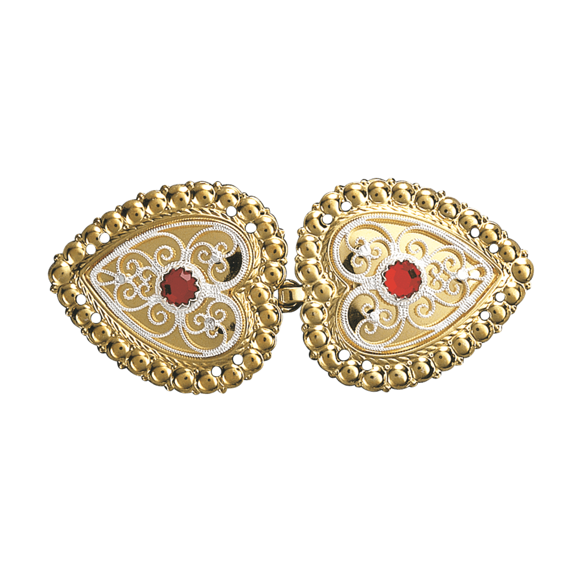 Capespenne med raud stein, forgylt/kvit - Bilde 1