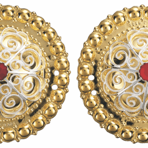 Borer 47 mm med raud stein, forgylt/kvit