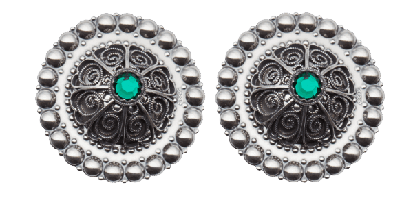 Borer 40 mm med grøn stein til skinnlist, oksidert