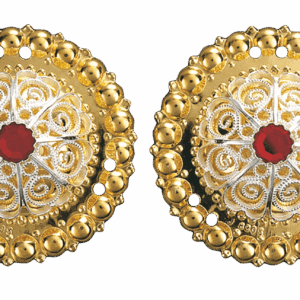 Borer 40 mm med raud stein, forgylt/kvit