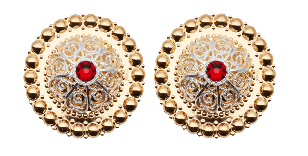 Borer 40 mm med raud stein til skinnlist, forgylt/kvit