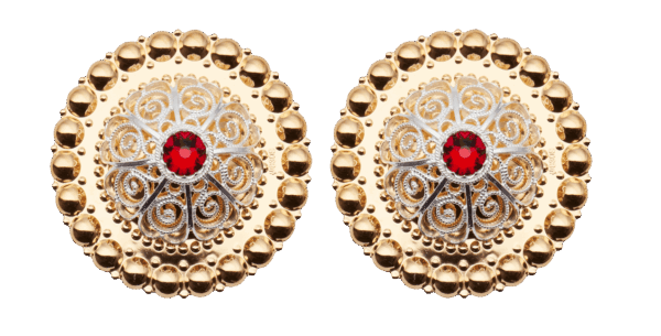 Borer 40 mm med raud stein til skinnlist, forgylt/kvit