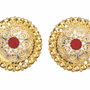 Borer 31 mm med raud stein, forgylt/kvit