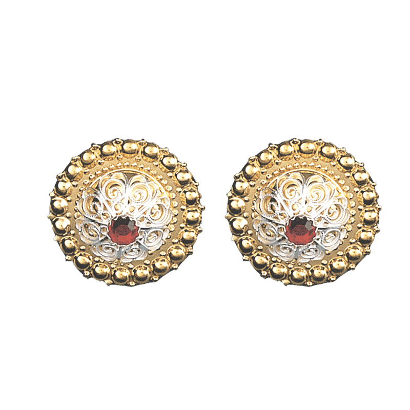 Borenåler 31 mm med raud stein, forgylt/kvit - Bilde 1