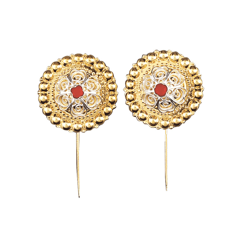 Borenåler 25 mm med raud stein og lang stift, forgylt/kvit - Bilde 1