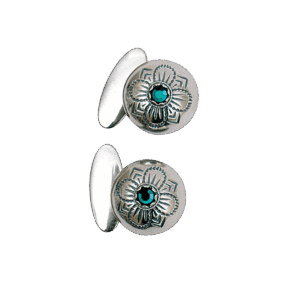 Mansjettknappar med grøn stein, oksidert