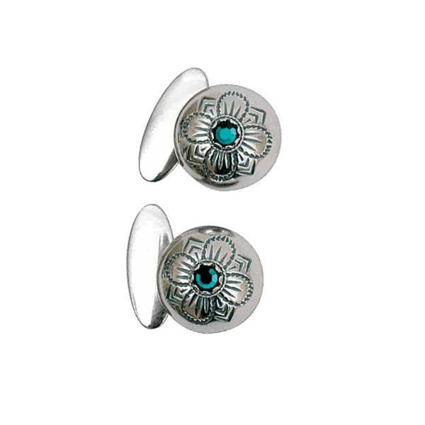 Mansjettknappar med grøn stein, oksidert