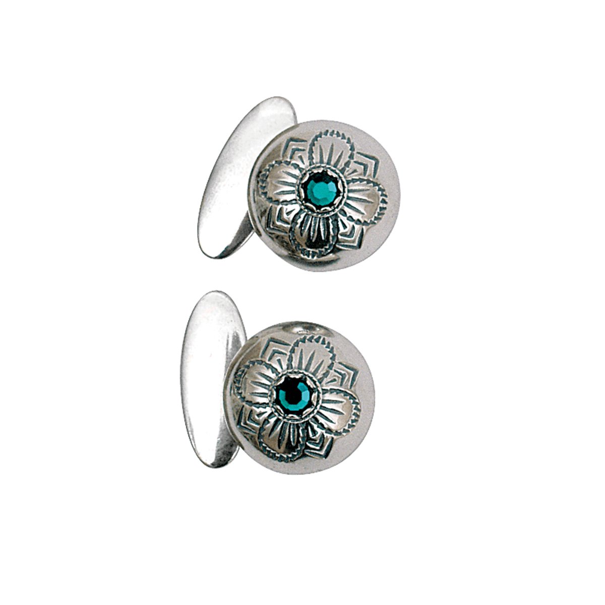 Mansjettknappar med grøn stein, oksidert - Bilde 1