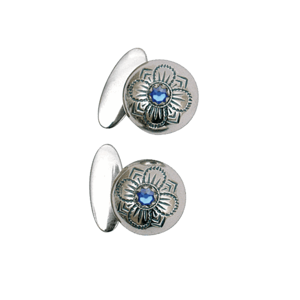 Mansjettknappar med blå stein, oksidert