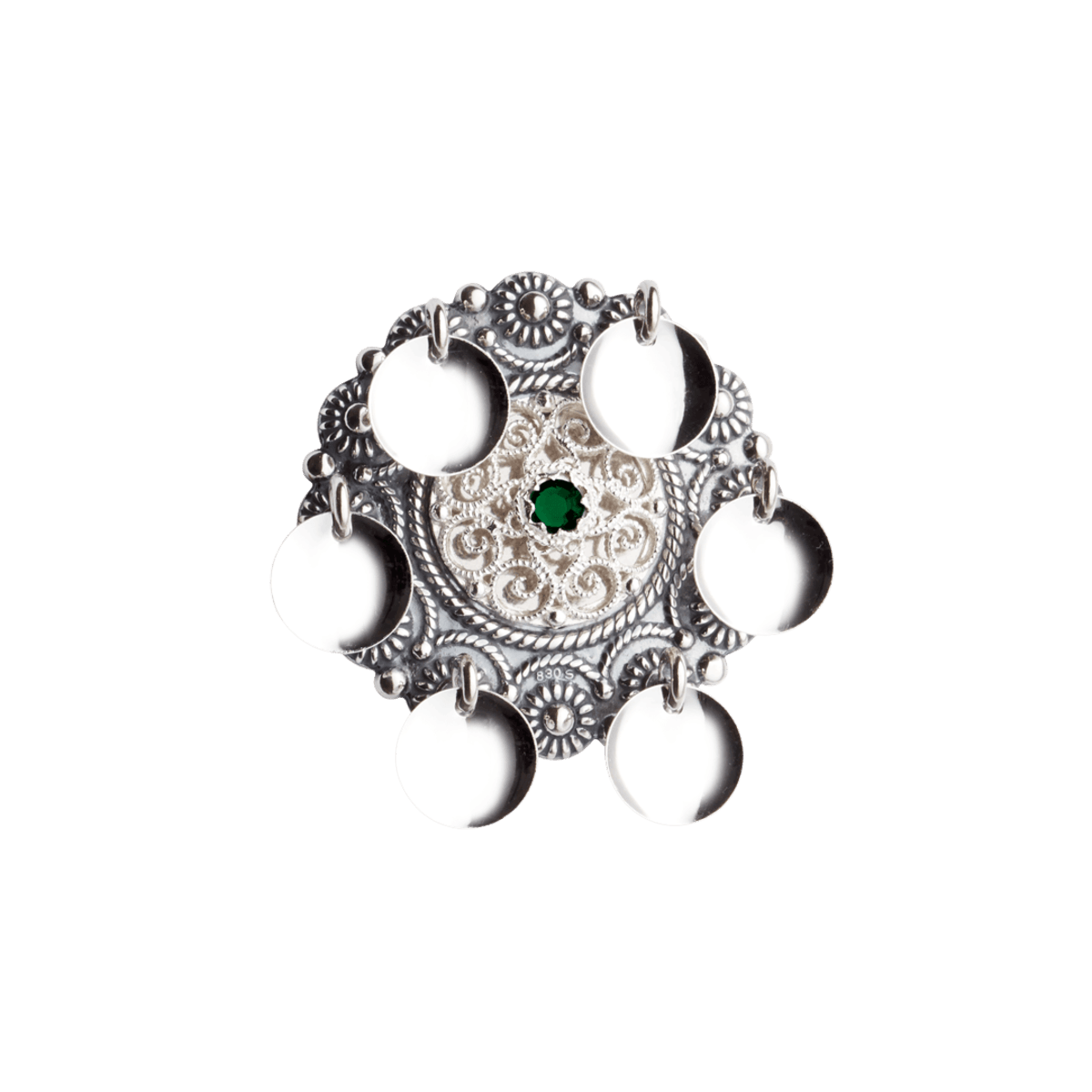 Sølje med grøn stein, oksidert - Bilde 1