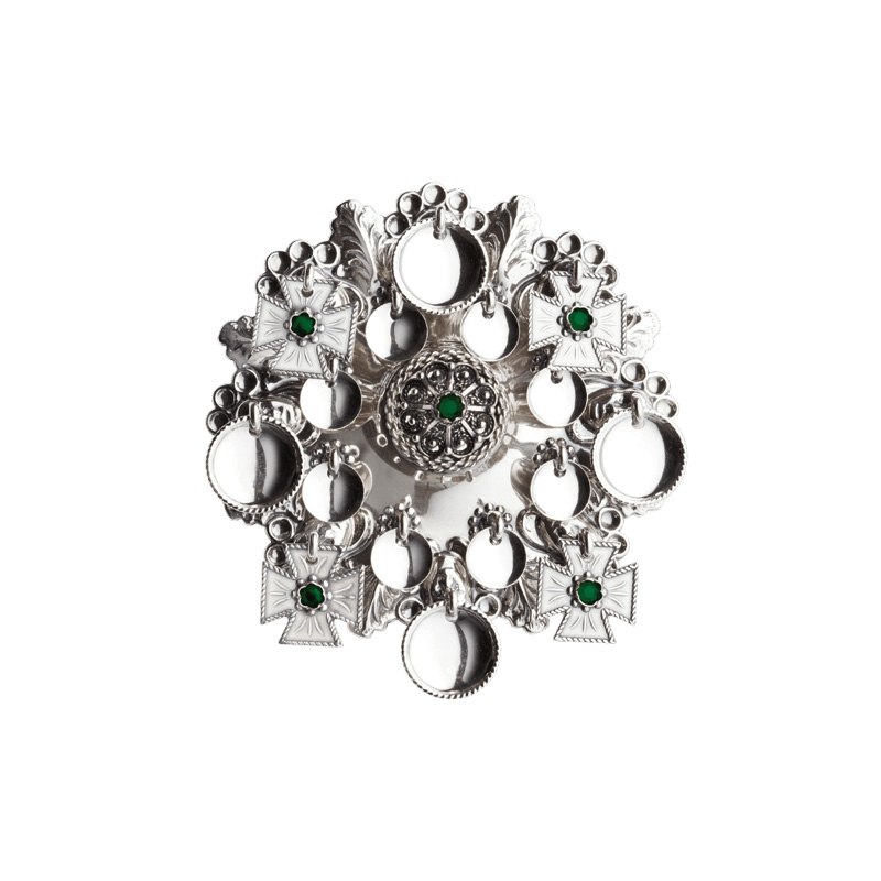 Sølje med grøn stein, oksidert - Bilde 1