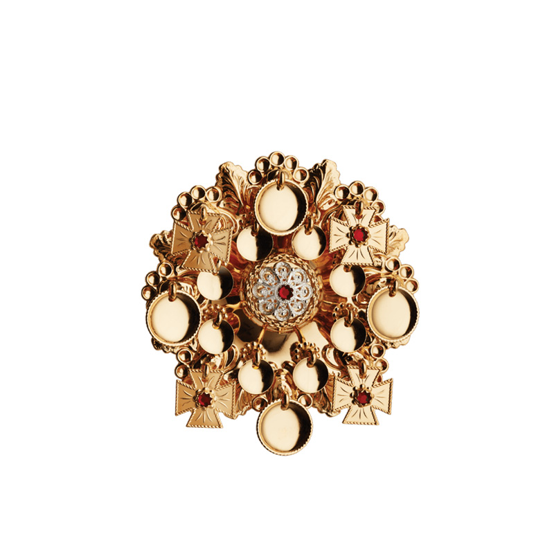 Sølje med raud stein, forgylt - Bilde 1