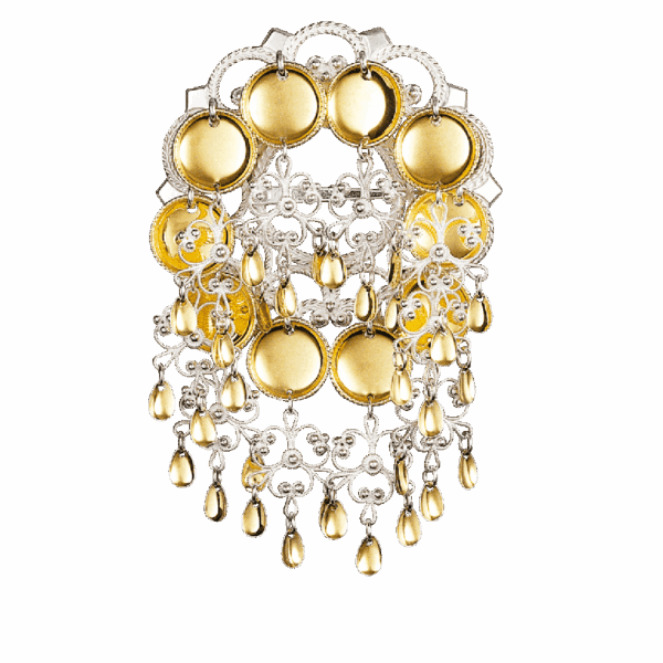 Sølje med 16 mm trådkantlauv, kvit/forgylt