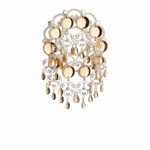 Sølje med 14 mm trådkantlauv, kvit/forgylt