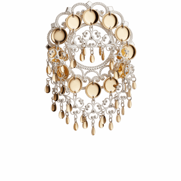 Sølje med 14 mm trådkantlauv, kvit/forgylt