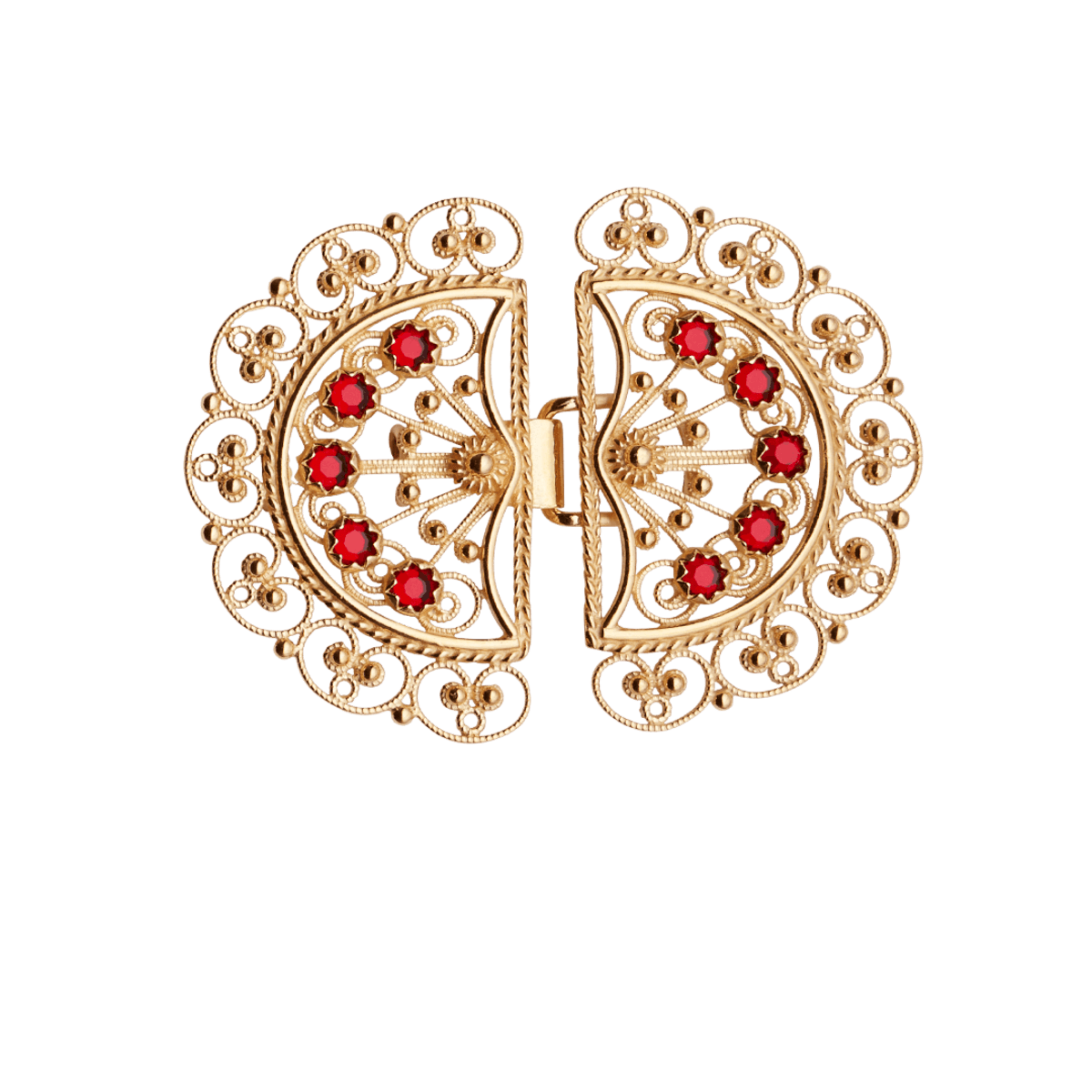 Beltespenne Fana filigran med raud stein, forgylt - Bilde 1