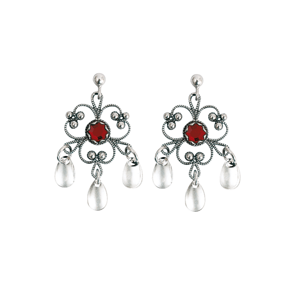 Øyrepynt med raud stein, oksidert - Bilde 1