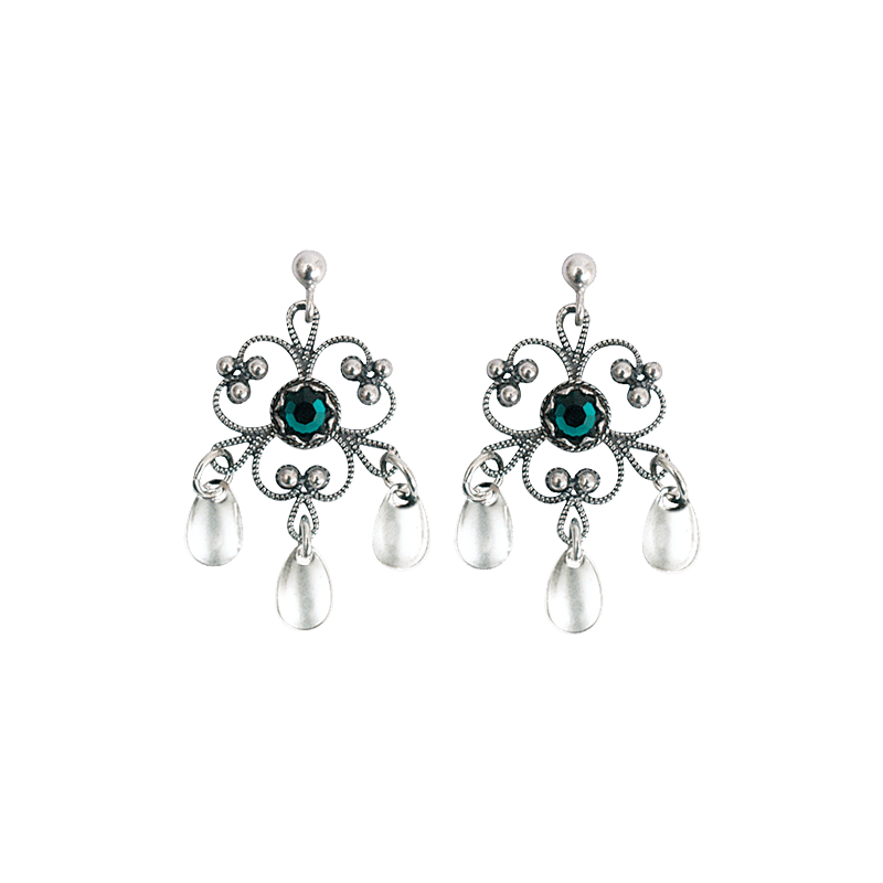 Øyrepynt med grøn stein, oksidert - Bilde 1