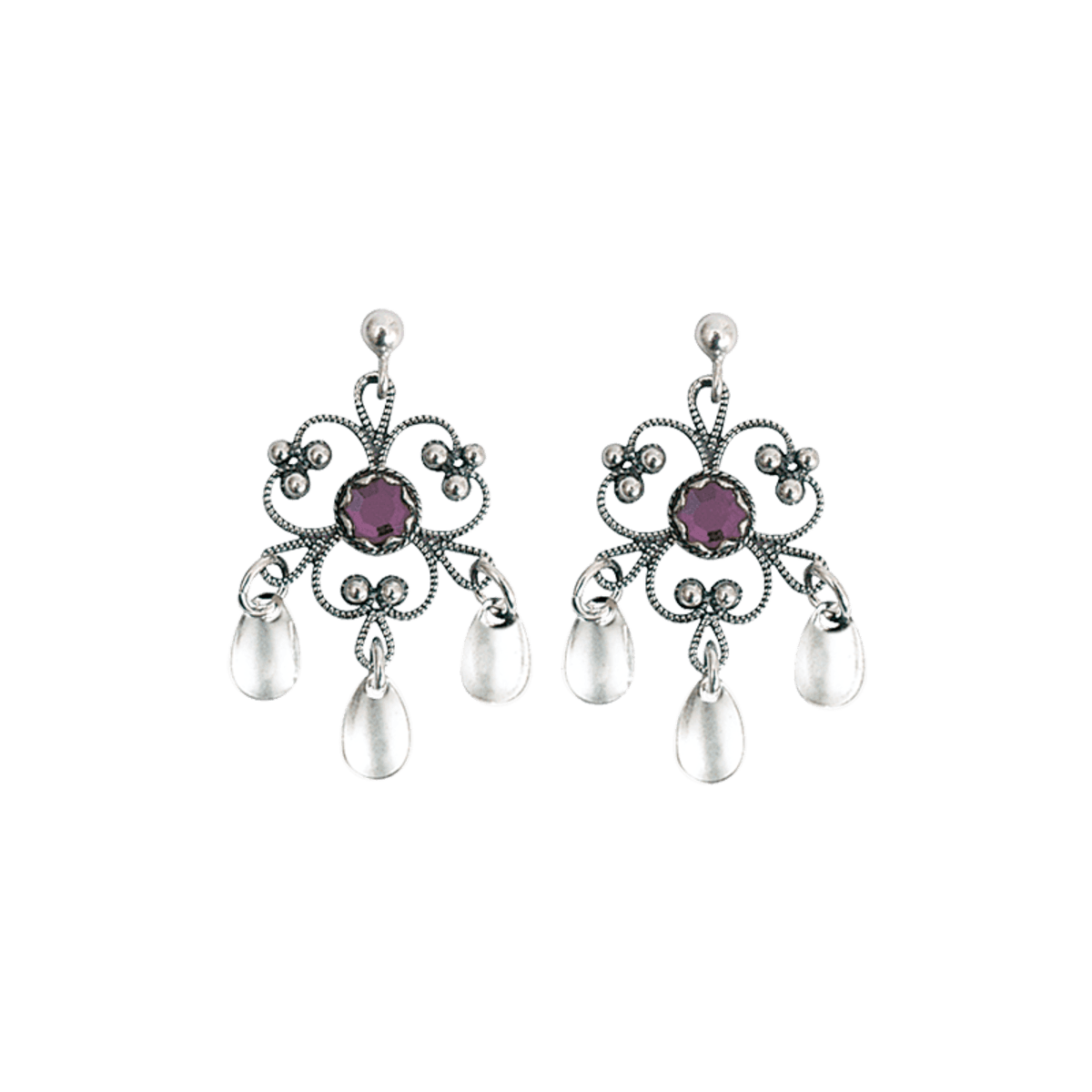 Øyrepynt med lilla stein, oksidert - Bilde 1