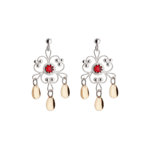 Øyrepynt med raud stein, kvit/forgylt