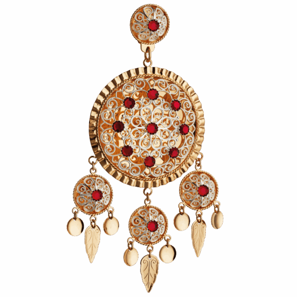 Dalar liten med raud stein, forgylt/kvit