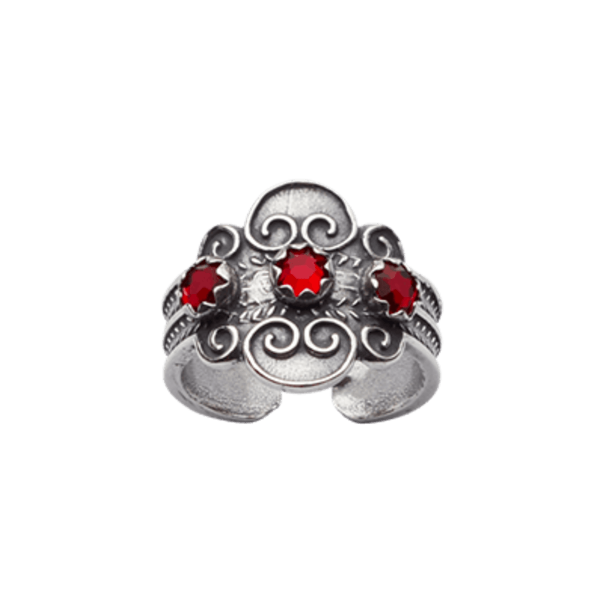 Bunadsring med raud stein, oksidert - Bilde 1