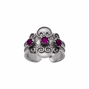 Bunadsring med lilla stein, oksidert