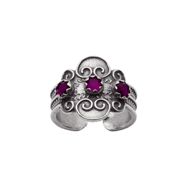 Bunadsring med lilla stein, oksidert