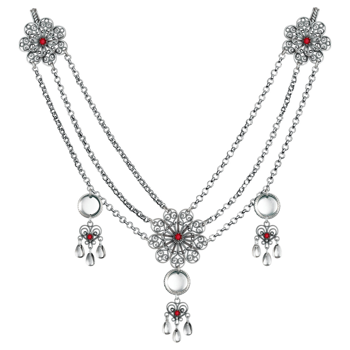 Kjede Hallingdal med raud stein og 430 heng, oksidert - Bilde 1