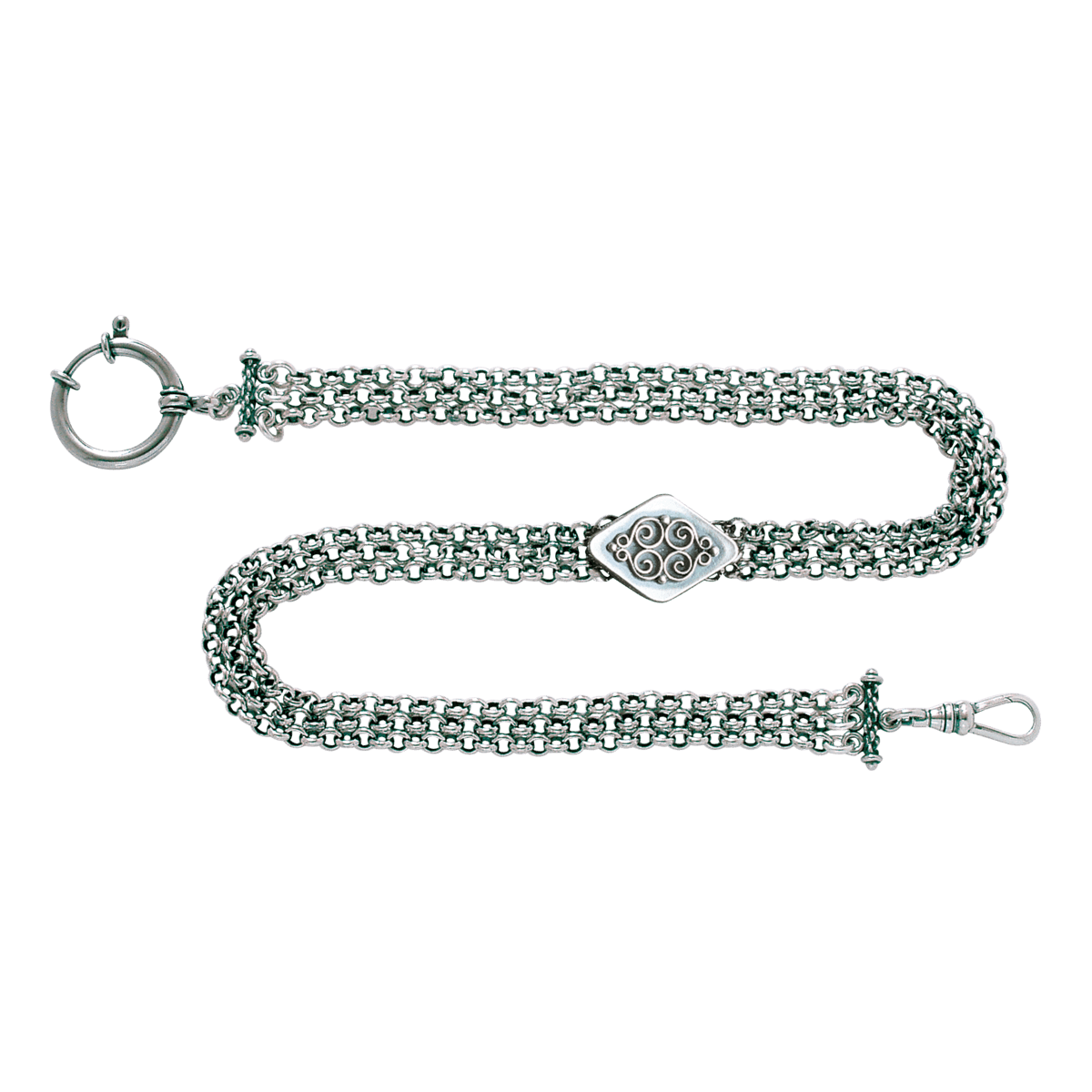 Klokkekjede 37 cm 3 rader med kjede+lås, oksidert - Bilde 1