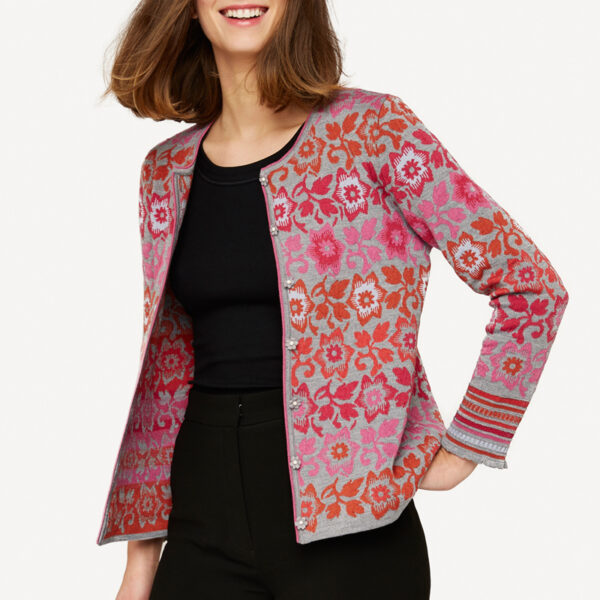 Mellomlang jakke, ull/silke, grå