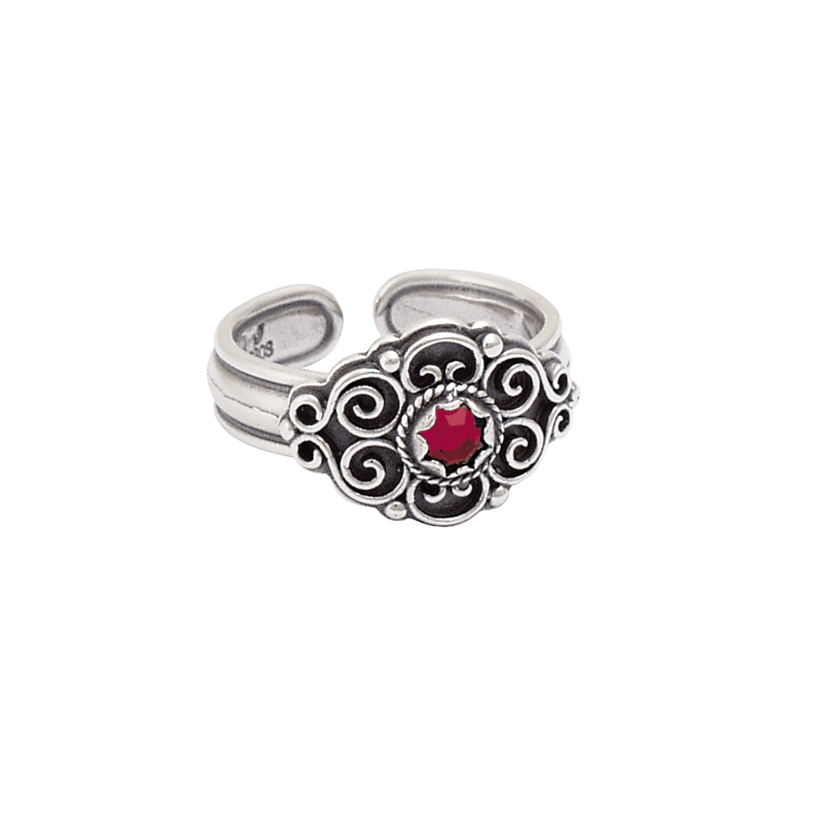 Bunadsring med raud stein, oksidert - Bilde 1