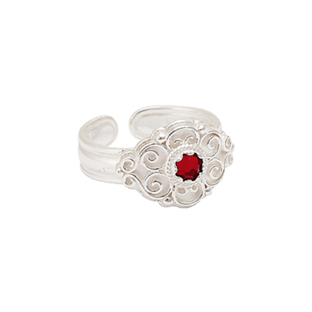 Bunadsring med raud stein, kvit - Bilde 1