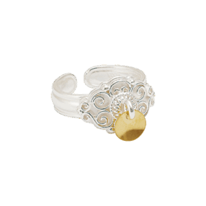 Bunadsring med forgylte lauv, kvit