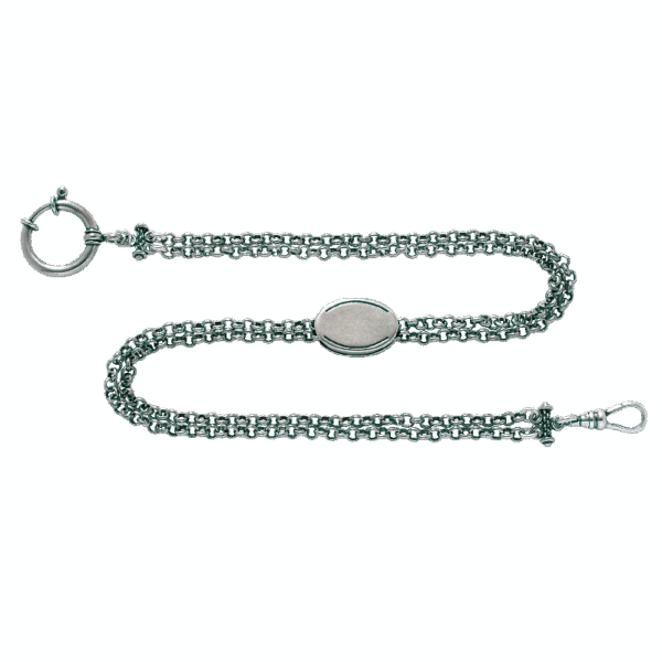 Klokkekjede 37 cm med graveringsfelt , 2 rader, oksidert