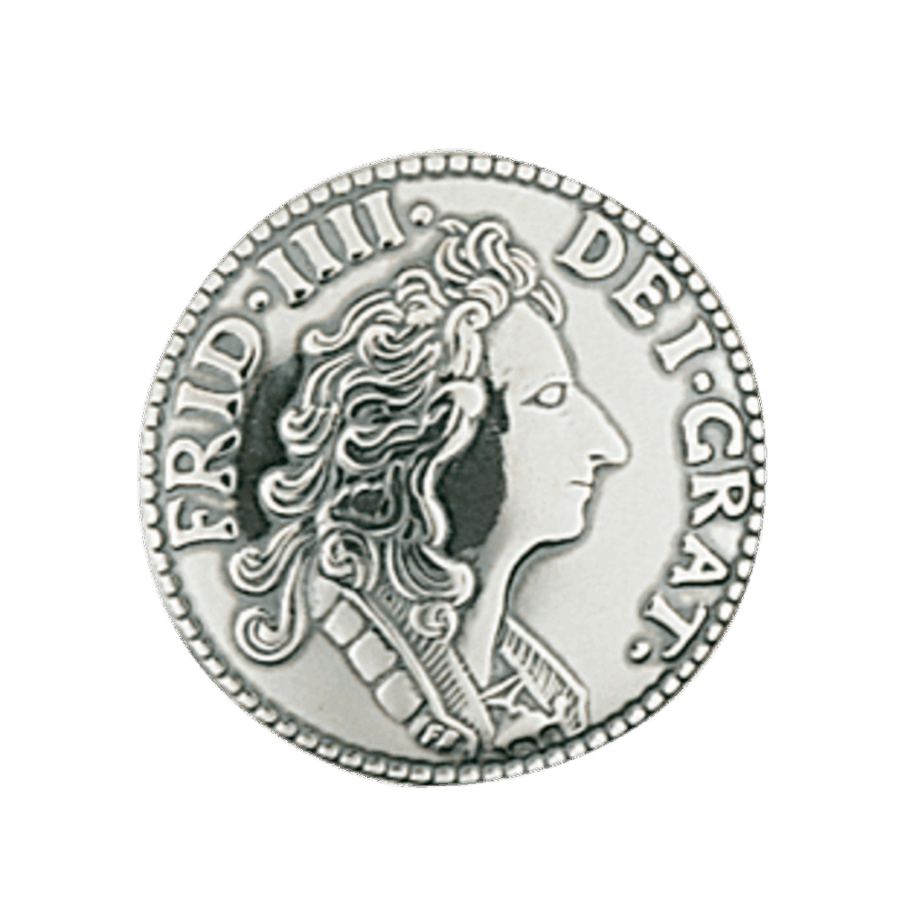 Knapp 19 mm mynt med lang hempe, oksidert