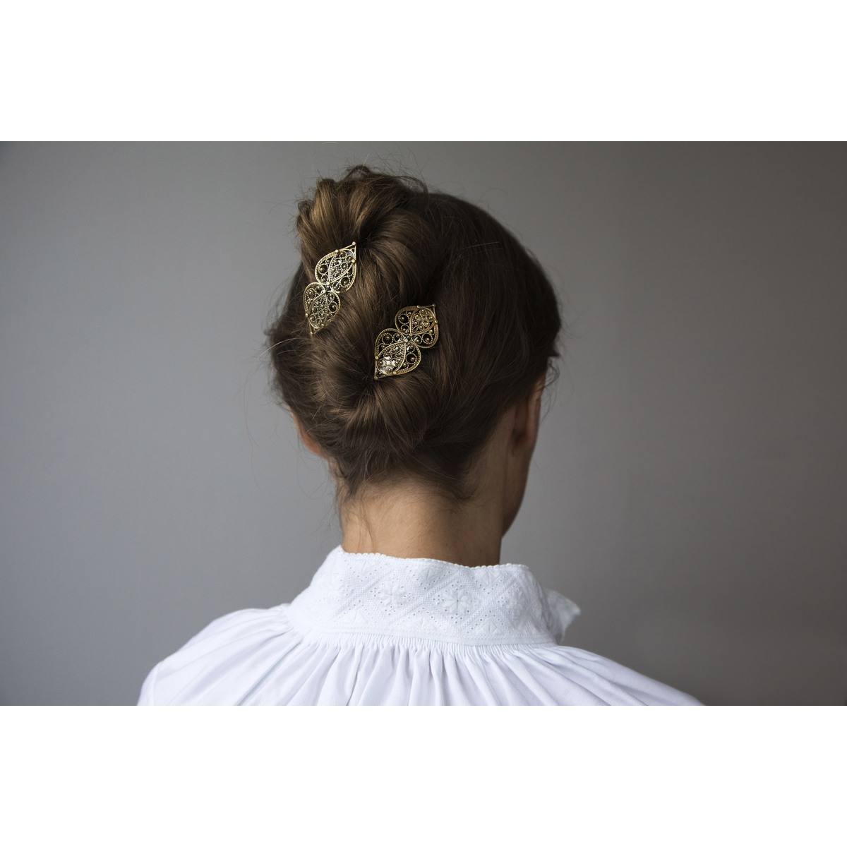 Hårspenne hjartefiligran, gamalforgylt - Bilde 2