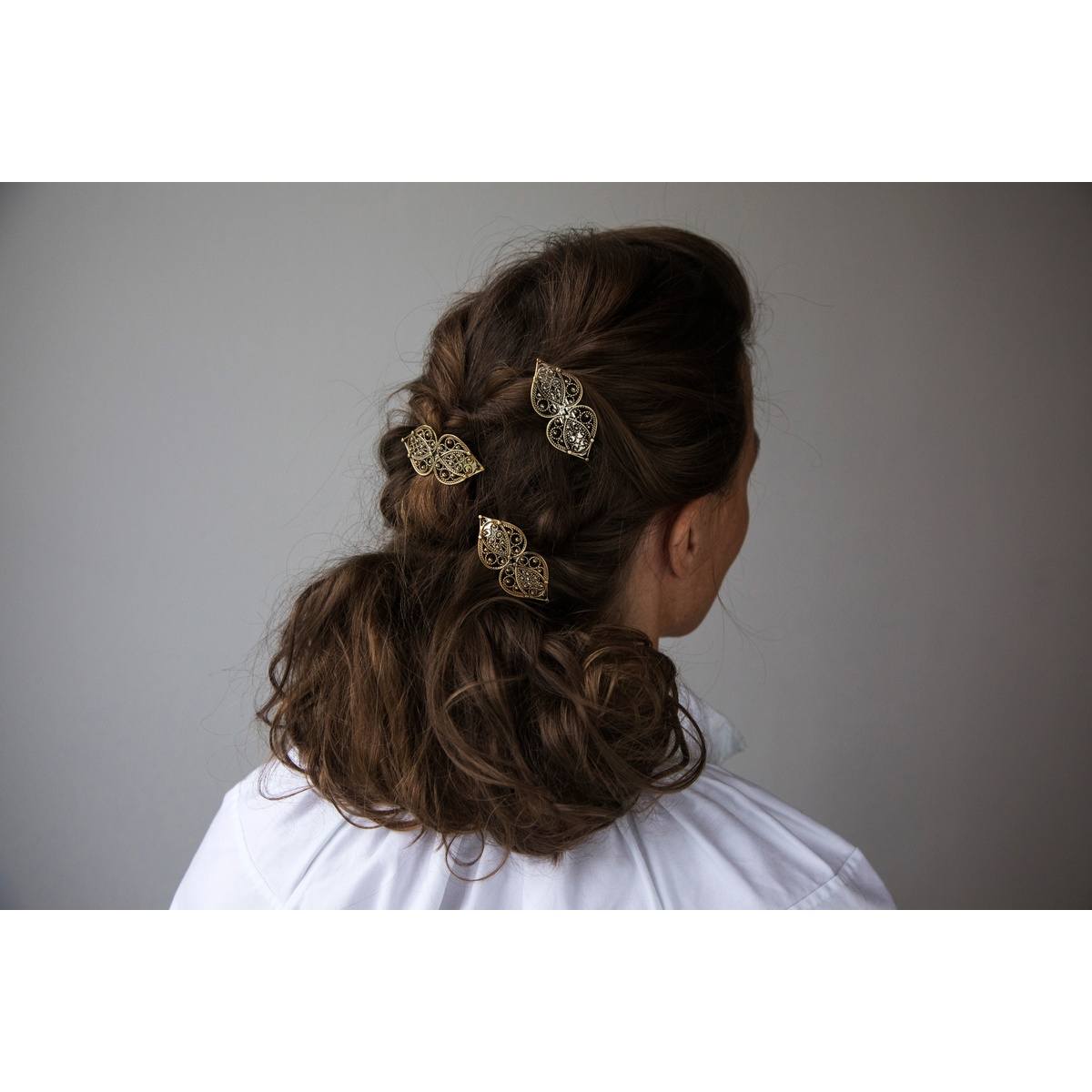 Hårspenne hjartefiligran, gamalforgylt - Bilde 3