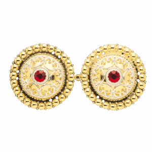 Beltespenne til skinnlist med raud stein, forgylt