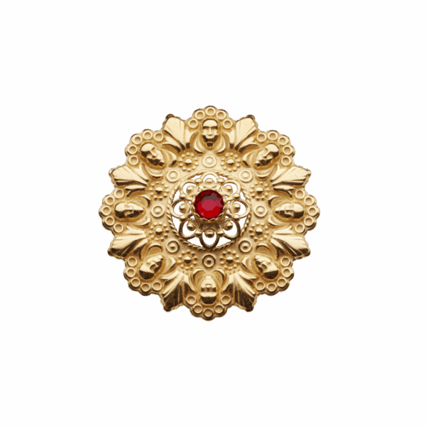 17.mai-sløyfepin 2i1 med raud stein, forgylt