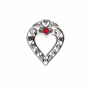 Sølje, hjarte med stein, oksidert