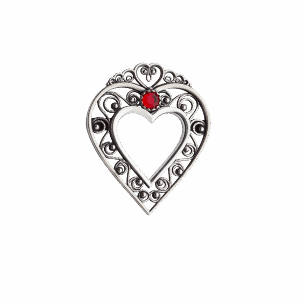 Sølje, hjarte med stein, oksidert