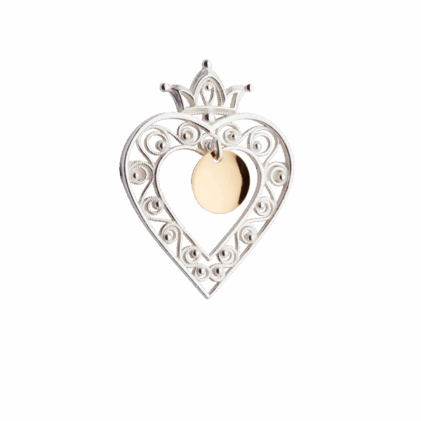 Sølje, hjarte med krune, kvit/forgylt